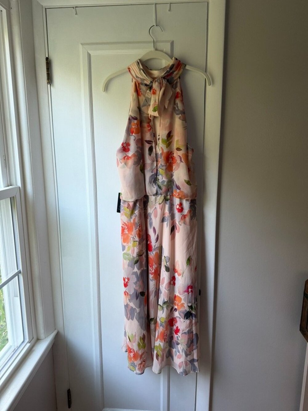 NWT Adrianna Papell Sandshell Floral Halter Chiffon Dress Size 14 - Picture 8 of 8